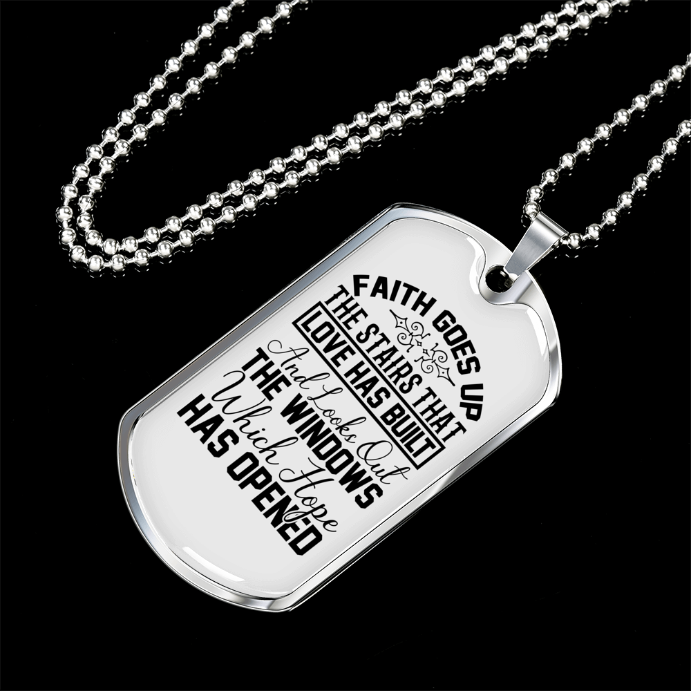 Faith Goes Up Necklace Stainless Steel or 18k Gold Dog Tag 24" Chain-Express Your Love Gifts
