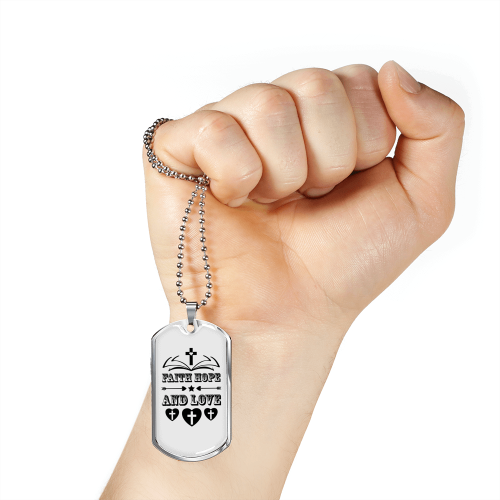 Faith Hope And Love Cross Necklace Stainless Steel or 18k Gold Dog Tag 24" Chain-Express Your Love Gifts