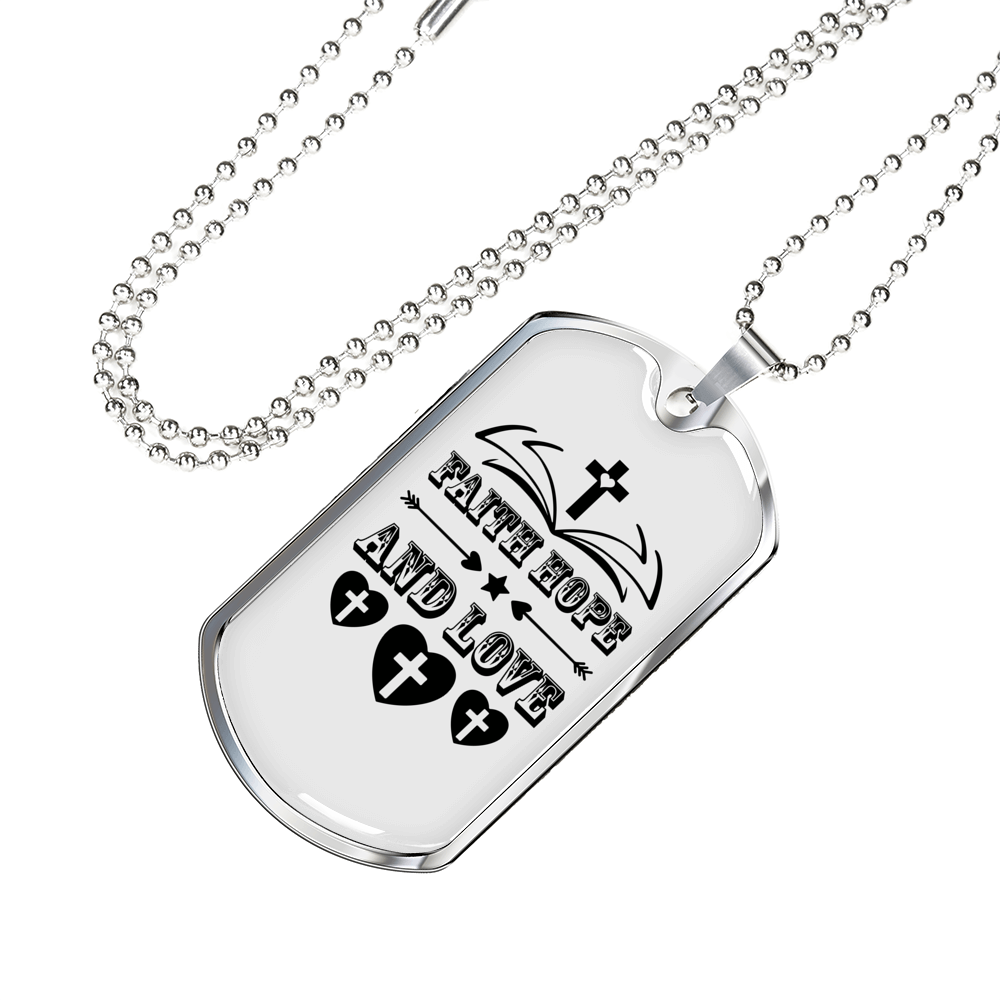 Faith Hope And Love Cross Necklace Stainless Steel or 18k Gold Dog Tag 24" Chain-Express Your Love Gifts
