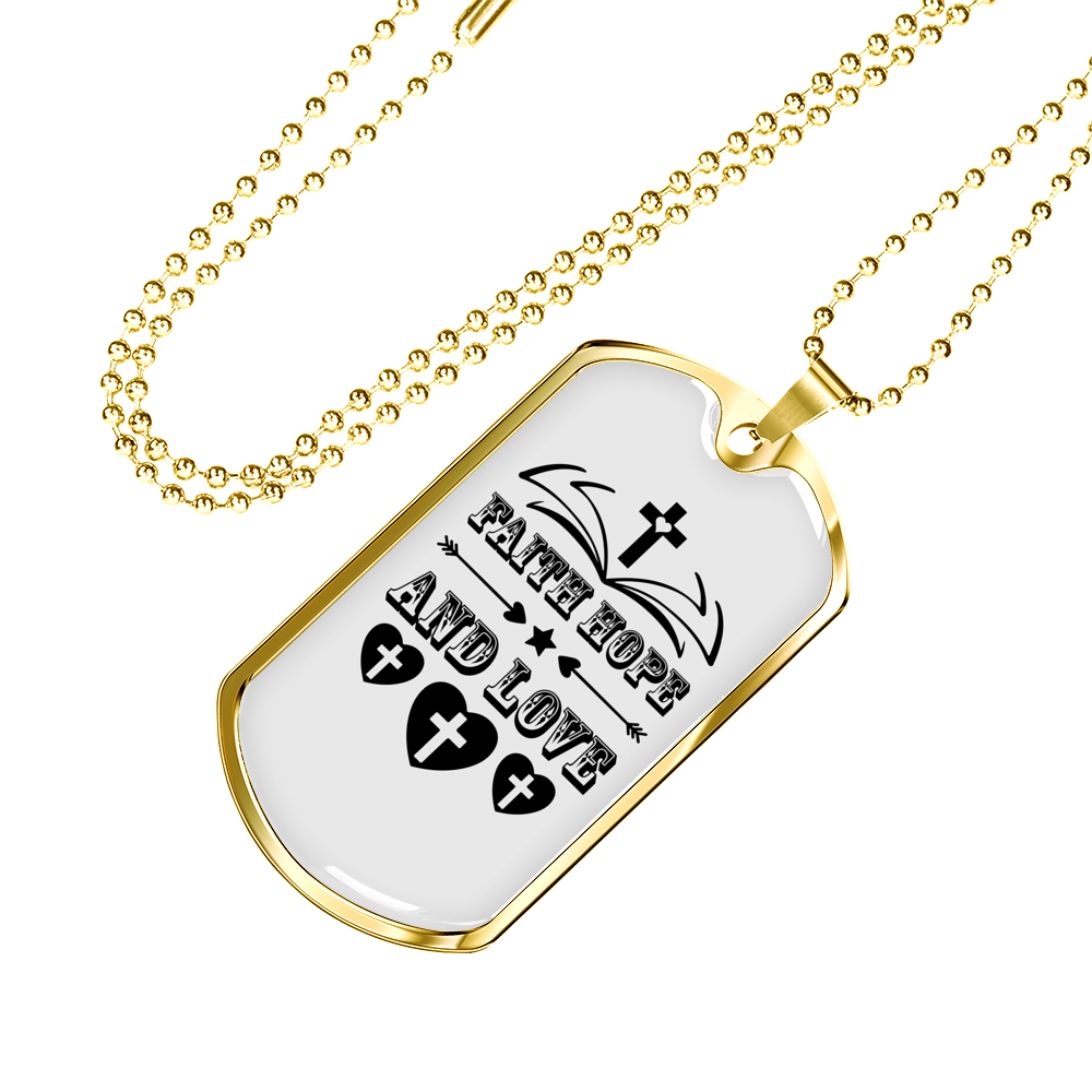 Faith Hope And Love Cross Necklace Stainless Steel or 18k Gold Dog Tag 24" Chain-Express Your Love Gifts