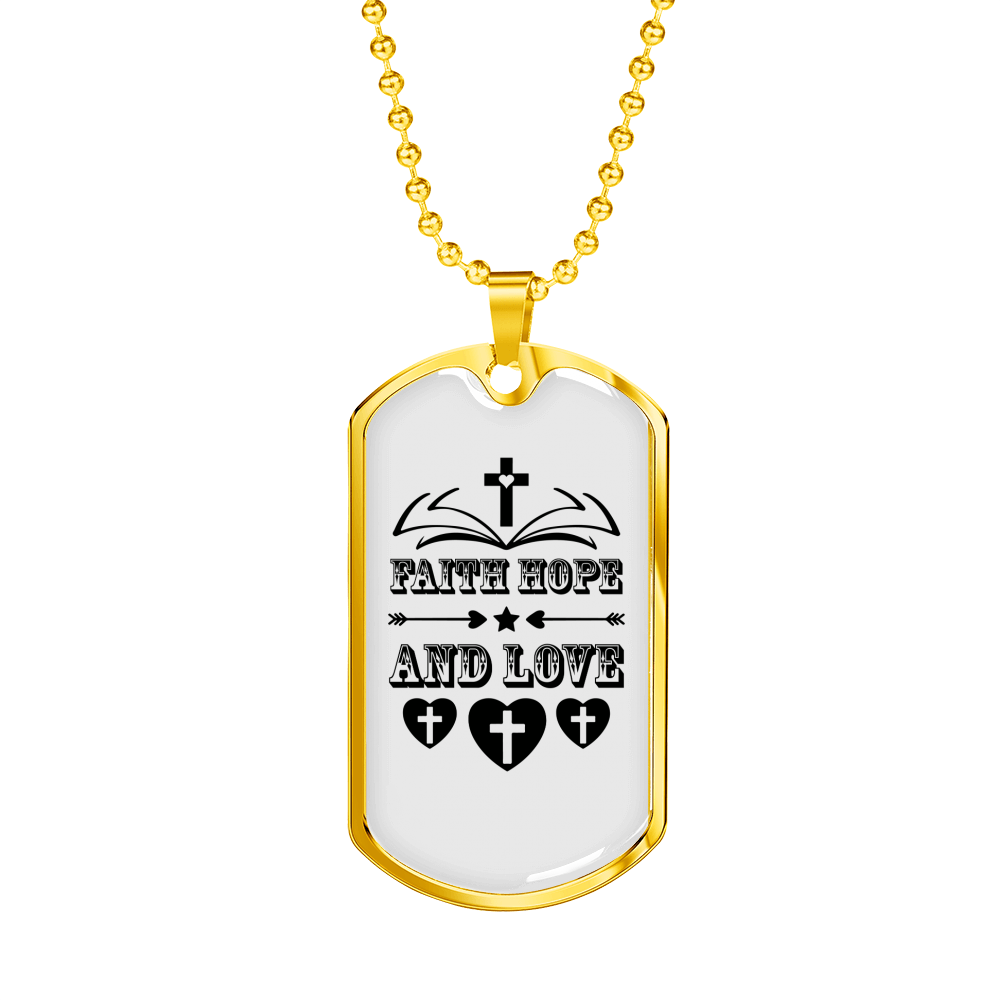 Faith Hope And Love Cross Necklace Stainless Steel or 18k Gold Dog Tag 24" Chain-Express Your Love Gifts