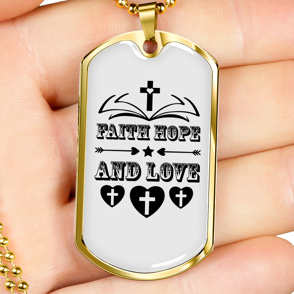 Faith Hope And Love Cross Necklace Stainless Steel or 18k Gold Dog Tag 24" Chain-Express Your Love Gifts