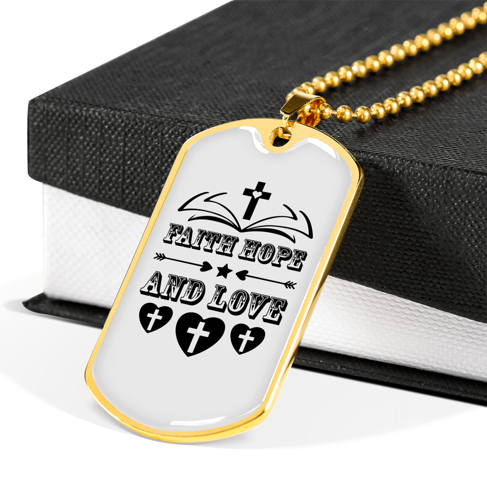Faith Hope And Love Cross Necklace Stainless Steel or 18k Gold Dog Tag 24" Chain-Express Your Love Gifts