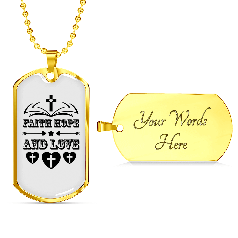 Faith Hope And Love Cross Necklace Stainless Steel or 18k Gold Dog Tag 24" Chain-Express Your Love Gifts