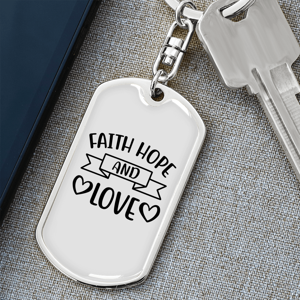 Faith Hope And Love Hearts Keychain Stainless Steel or 18k Gold Dog Tag Keyring-Express Your Love Gifts