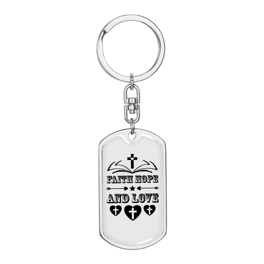 Faith Hope And Love Keychain Stainless Steel or 18k Gold Dog Tag Keyring-Express Your Love Gifts