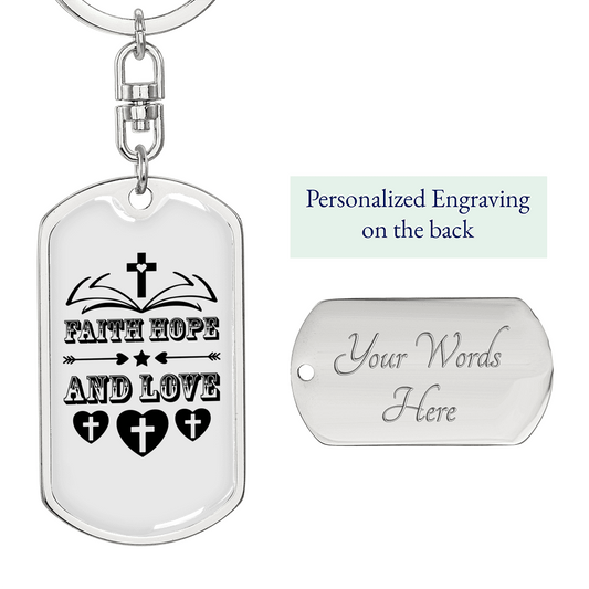 Faith Hope And Love Keychain Stainless Steel or 18k Gold Dog Tag Keyring-Express Your Love Gifts
