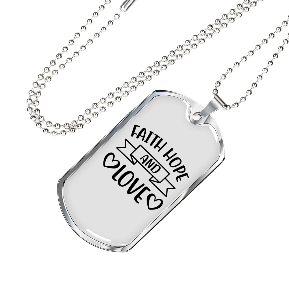 Faith Hope And Love Necklace Stainless Steel or 18k Gold Dog Tag 24" Chain-Express Your Love Gifts