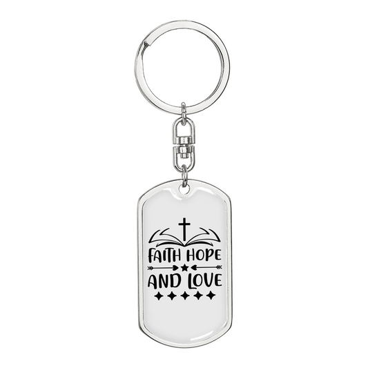 Faith Hope Cross Keychain Stainless Steel or 18k Gold Dog Tag Keyring-Express Your Love Gifts
