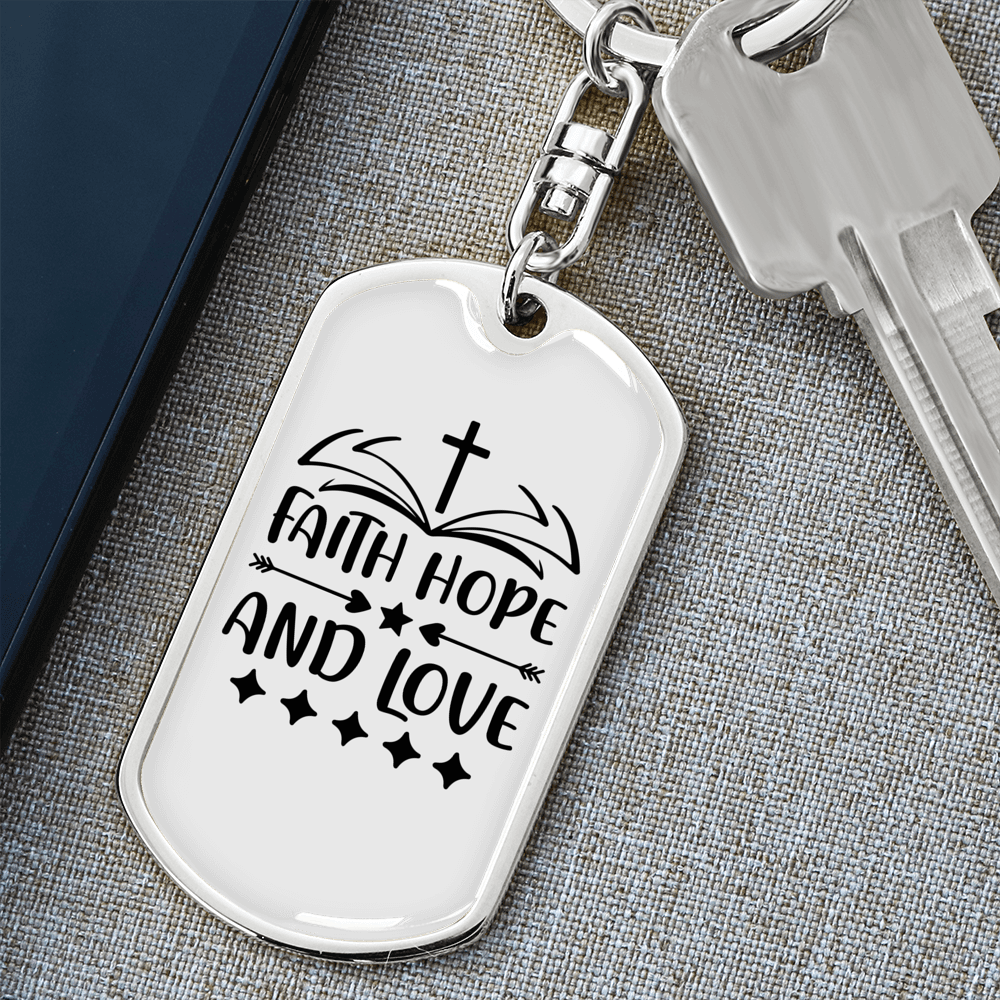 Faith Hope Cross Keychain Stainless Steel or 18k Gold Dog Tag Keyring-Express Your Love Gifts