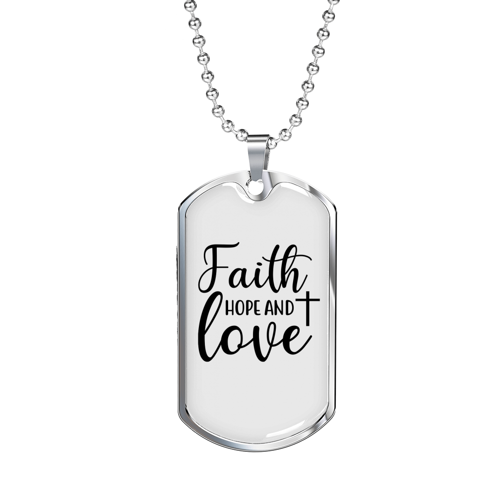 Faith Hope Cross Necklace Stainless Steel or 18k Gold Dog Tag 24" Chain-Express Your Love Gifts