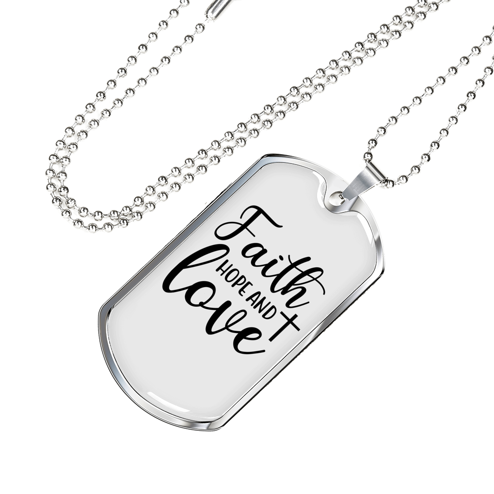 Faith Hope Cross Necklace Stainless Steel or 18k Gold Dog Tag 24" Chain-Express Your Love Gifts