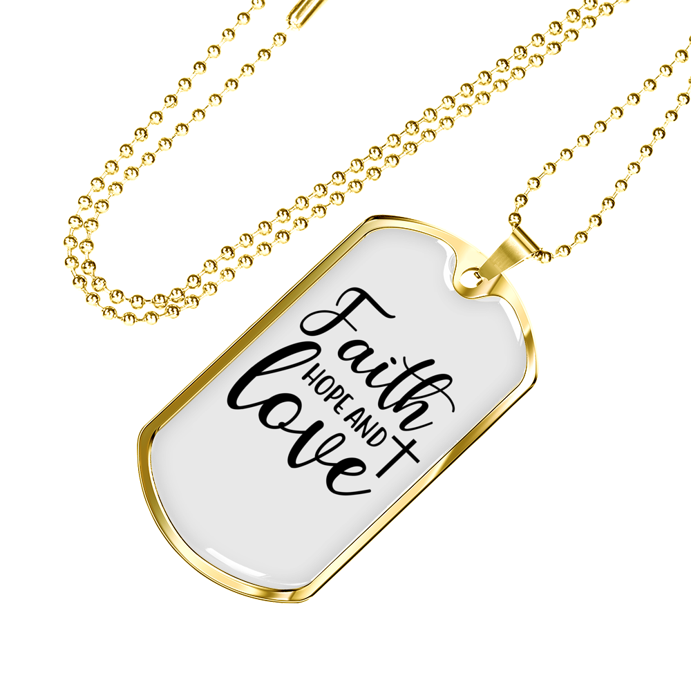 Faith Hope Cross Necklace Stainless Steel or 18k Gold Dog Tag 24" Chain-Express Your Love Gifts