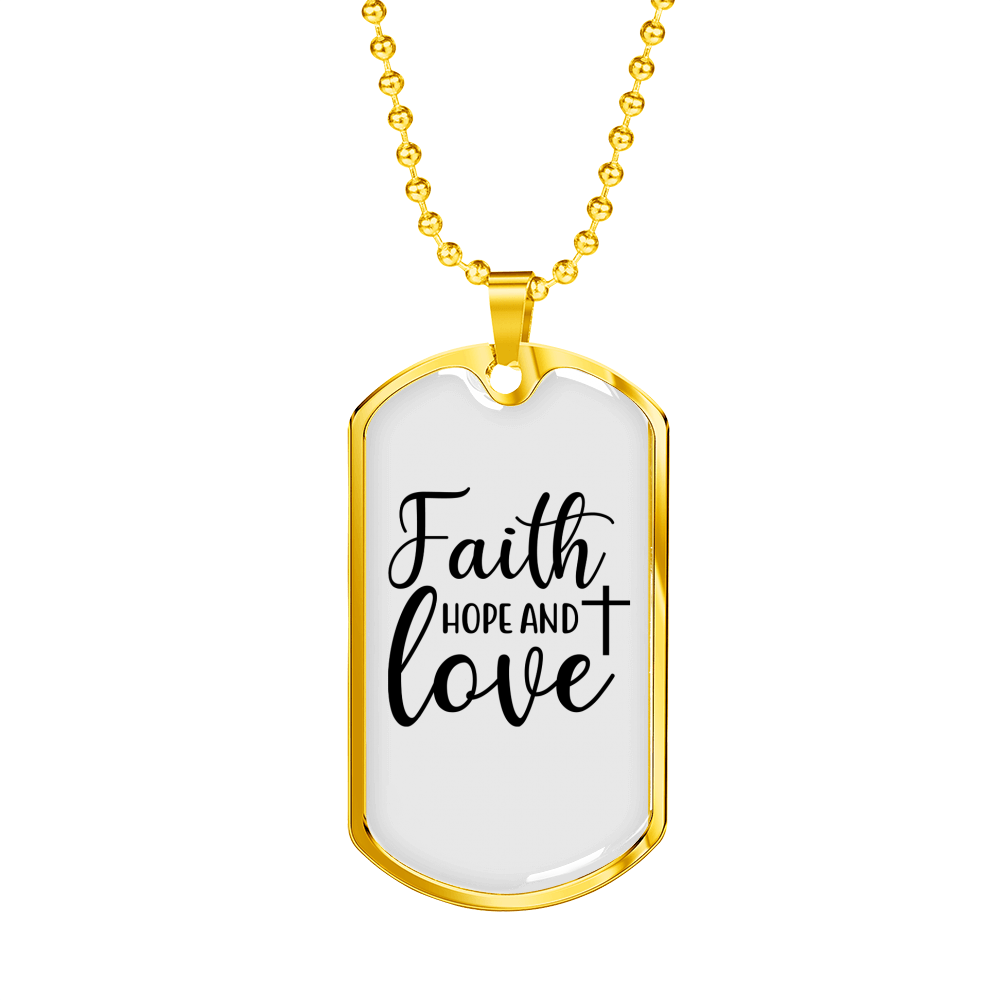 Faith Hope Cross Necklace Stainless Steel or 18k Gold Dog Tag 24" Chain-Express Your Love Gifts