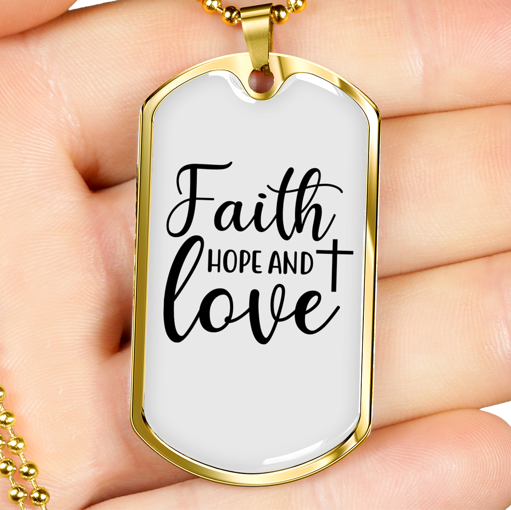 Faith Hope Cross Necklace Stainless Steel or 18k Gold Dog Tag 24" Chain-Express Your Love Gifts