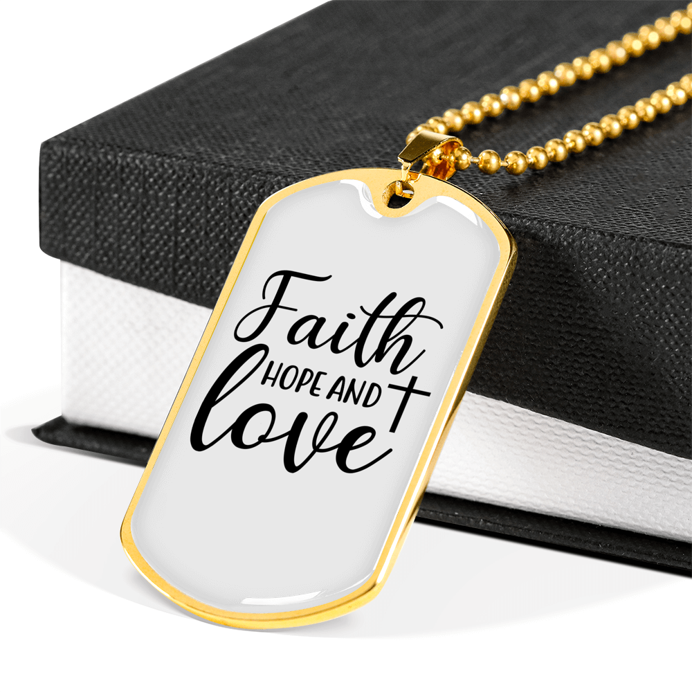 Faith Hope Cross Necklace Stainless Steel or 18k Gold Dog Tag 24" Chain-Express Your Love Gifts