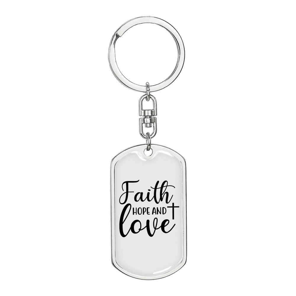 Faith Hope Keychain Stainless Steel or 18k Gold Dog Tag Keyring-Express Your Love Gifts