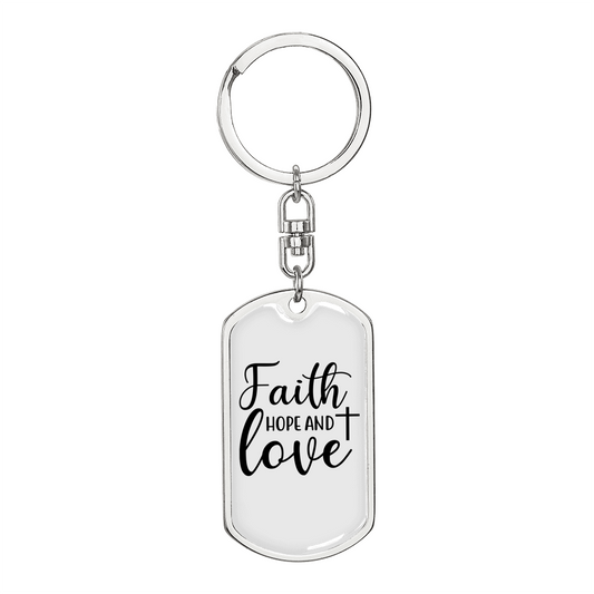 Faith Hope Keychain Stainless Steel or 18k Gold Dog Tag Keyring-Express Your Love Gifts