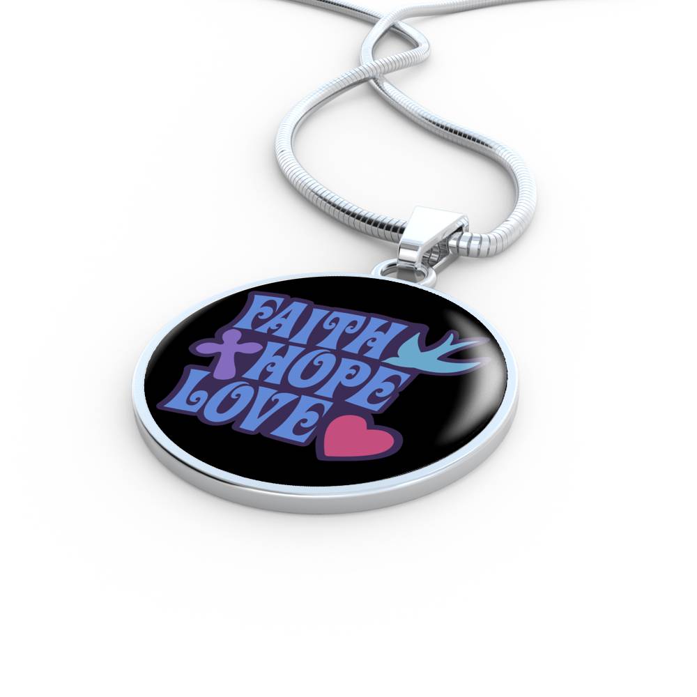 Faith Hope Love Circle Necklace Stainless Steel or 18k Gold 18"-Express Your Love Gifts