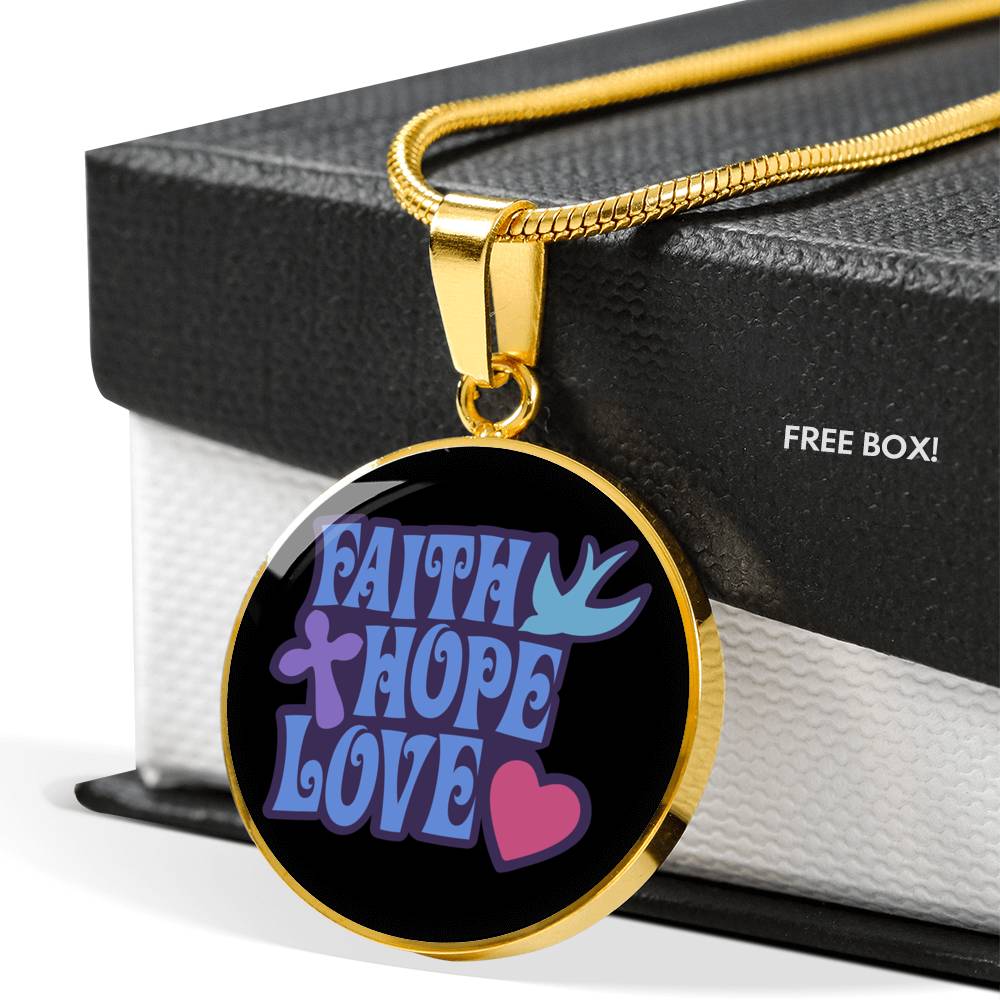 Faith Hope Love Circle Necklace Stainless Steel or 18k Gold 18"-Express Your Love Gifts