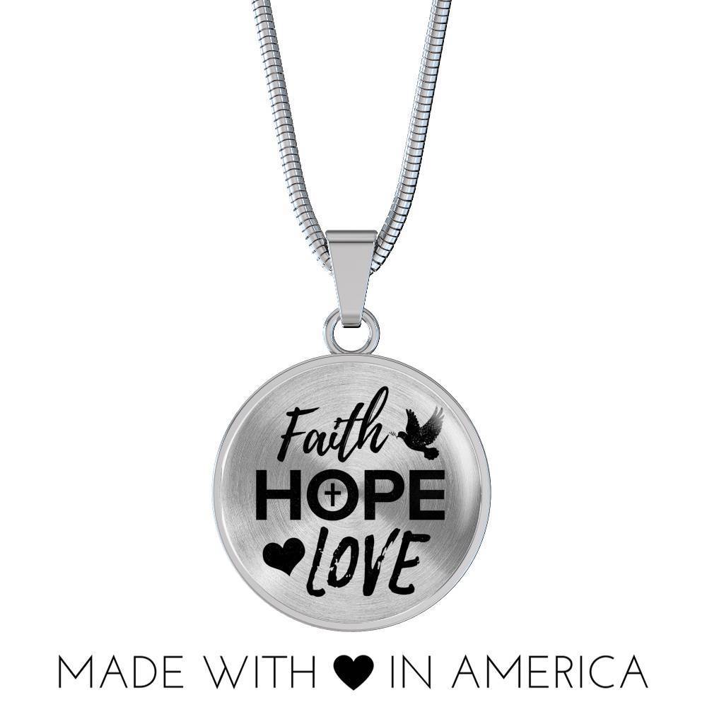 Faith Hope Love Christian Bible Verse Circle Necklace Stainless Steel or 18k Gold 18-22"