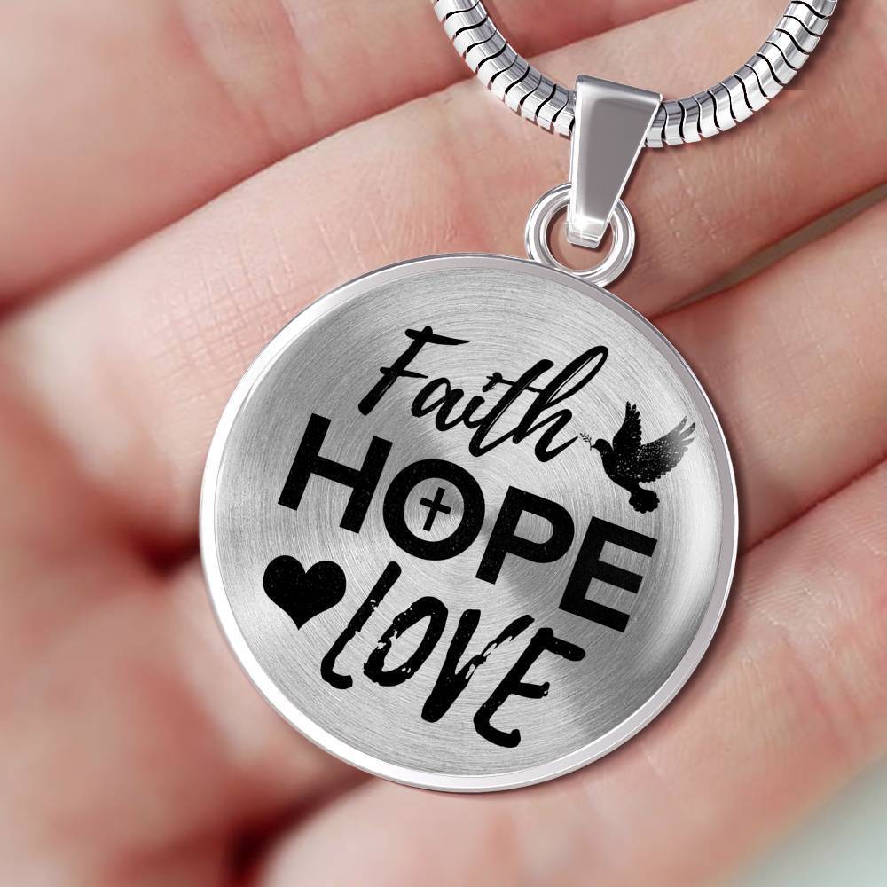 Faith Hope Love Christian Bible Verse Circle Necklace Stainless Steel or 18k Gold 18-22"
