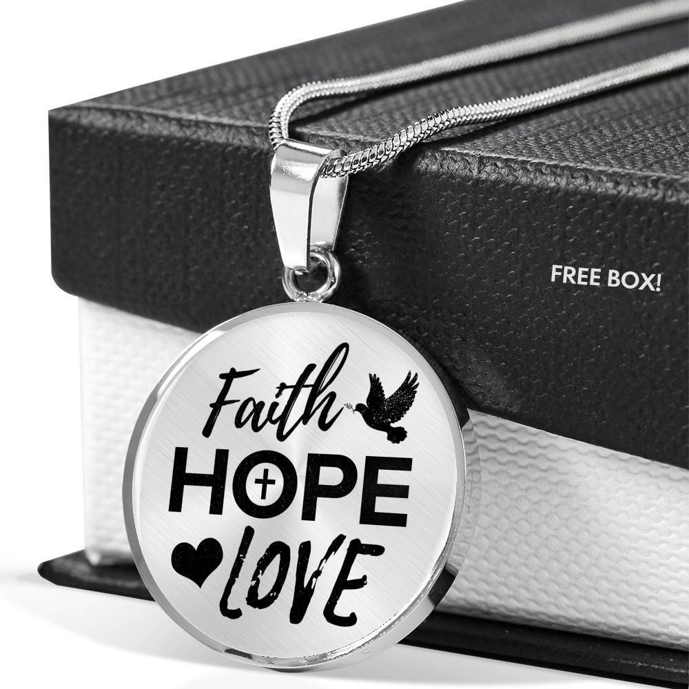 Faith Hope Love Christian Bible Verse Circle Necklace Stainless Steel or 18k Gold 18-22"
