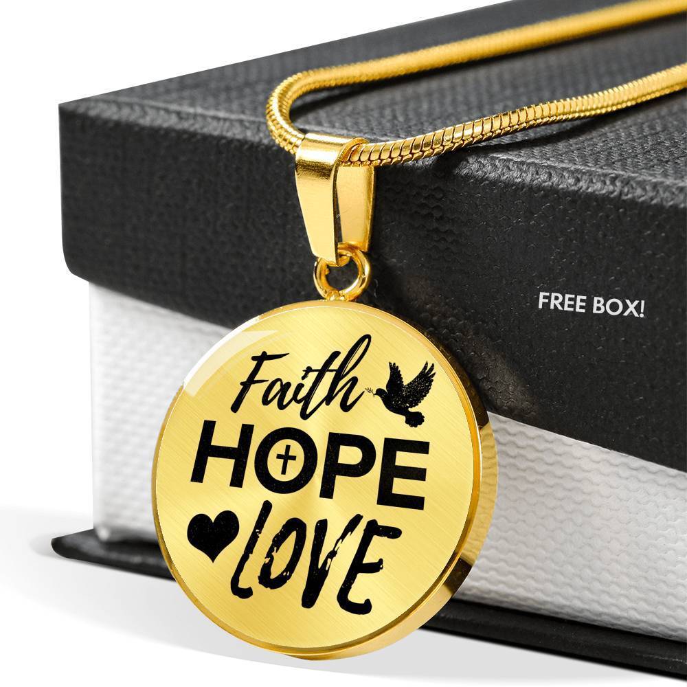 Faith Hope Love Christian Bible Verse Circle Necklace Stainless Steel or 18k Gold 18-22"
