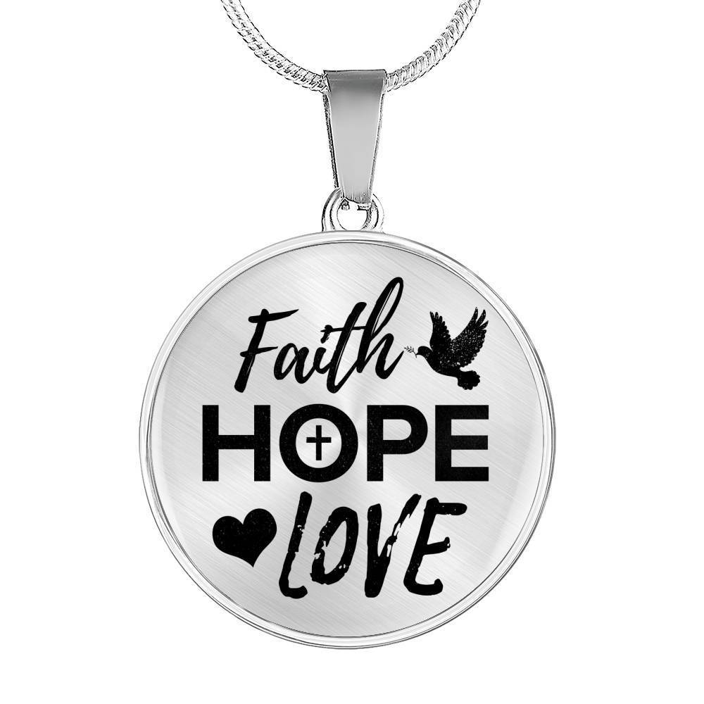 Faith Hope Love Christian Bible Verse Circle Necklace Stainless Steel or 18k Gold 18-22"