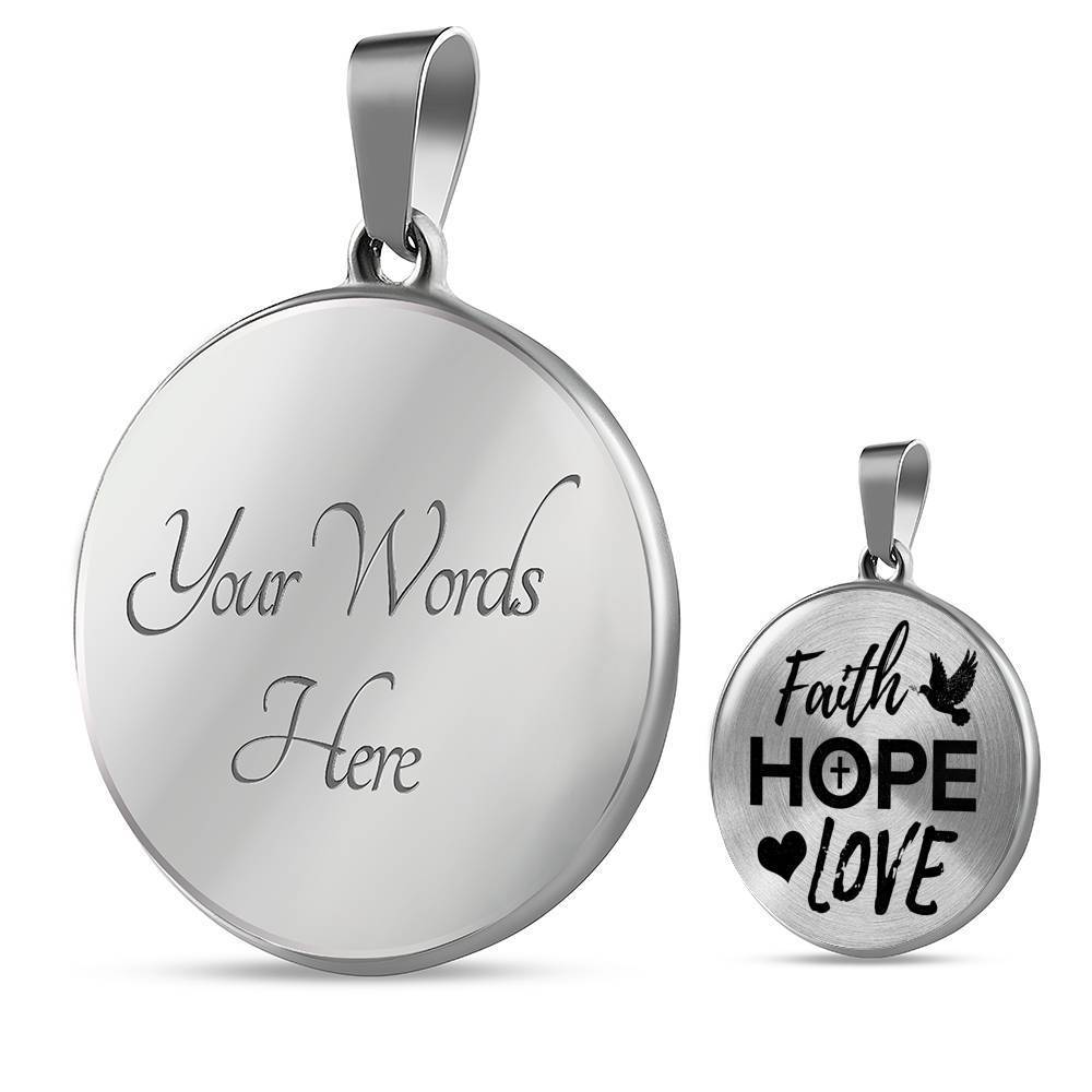 Faith Hope Love Christian Bible Verse Circle Necklace Stainless Steel or 18k Gold 18-22"