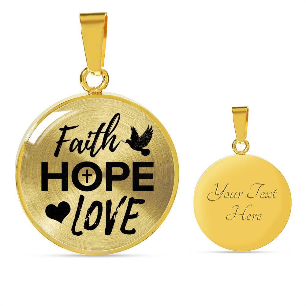 Faith Hope Love Christian Bible Verse Circle Necklace Stainless Steel or 18k Gold 18-22"