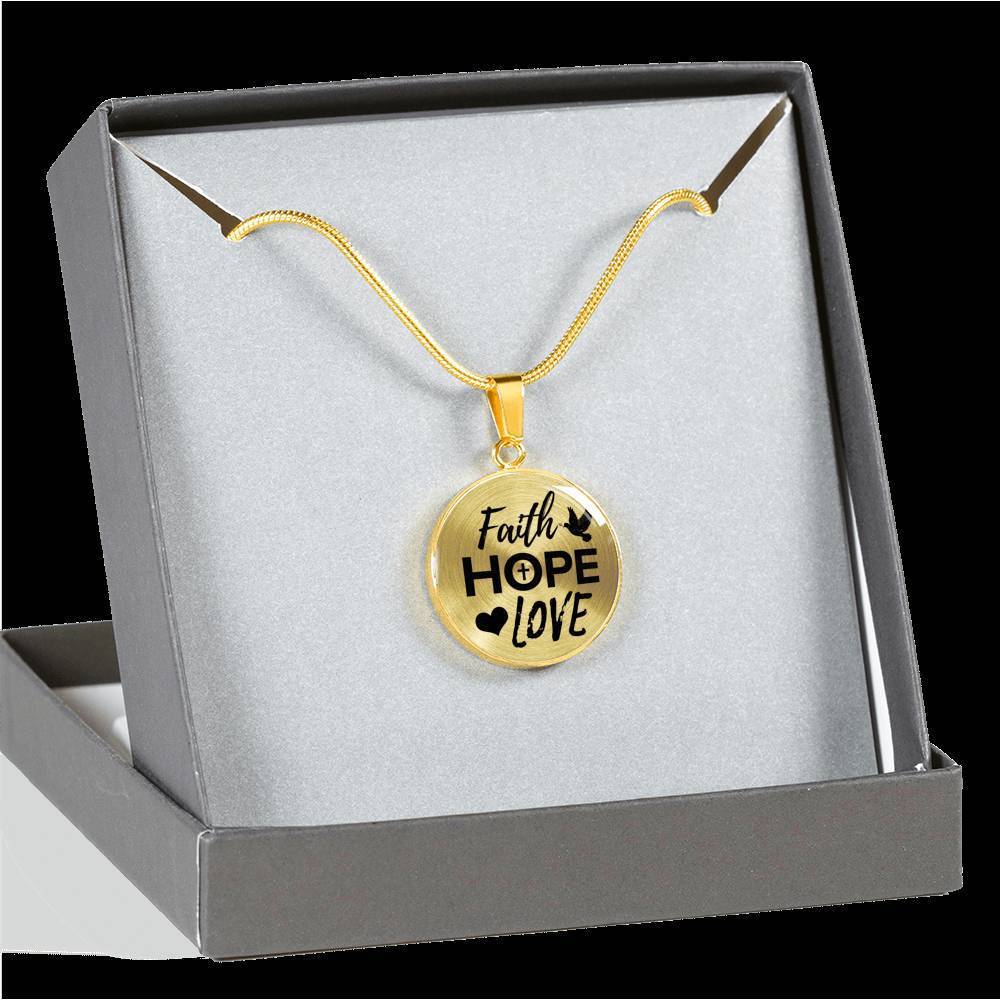 Faith Hope Love Corinthians Circle Necklace Stainless Steel or 18k Gold 18-22"-Express Your Love Gifts