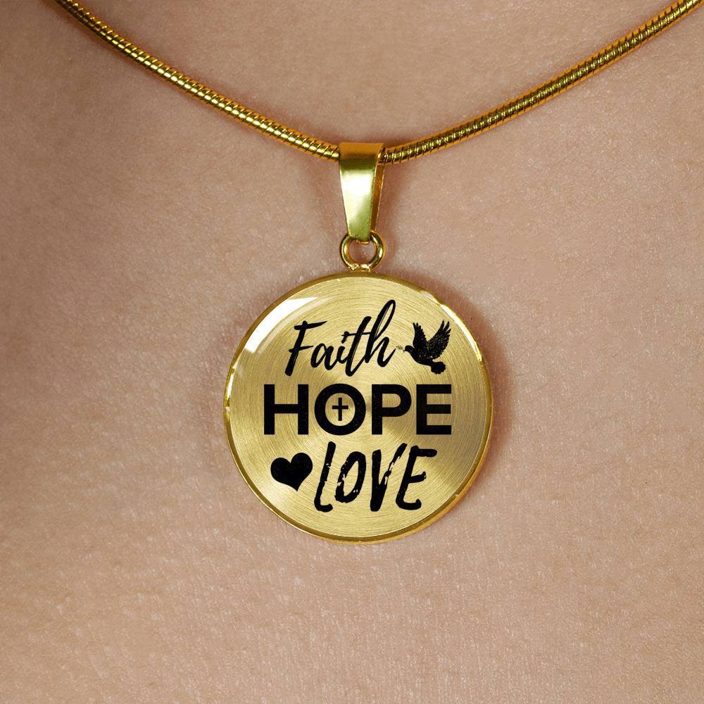 Faith Hope Love Corinthians Circle Necklace Stainless Steel or 18k Gold 18-22"-Express Your Love Gifts