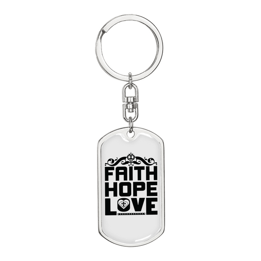 Faith Hope Love Cross Keychain Stainless Steel or 18k Gold Dog Tag Keyring-Express Your Love Gifts