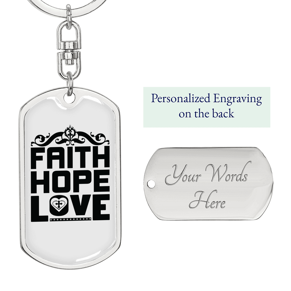 Faith Hope Love Cross Keychain Stainless Steel or 18k Gold Dog Tag Keyring-Express Your Love Gifts
