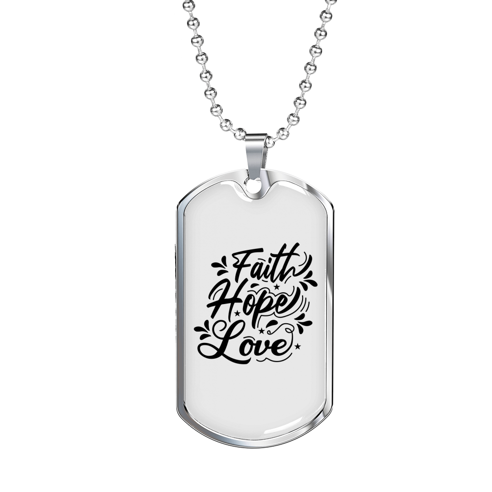 Faith Hope Love Cursive Necklace Stainless Steel or 18k Gold Dog Tag 24" Chain-Express Your Love Gifts