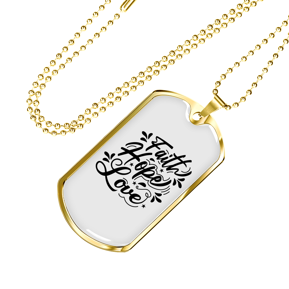 Faith Hope Love Cursive Necklace Stainless Steel or 18k Gold Dog Tag 24" Chain-Express Your Love Gifts