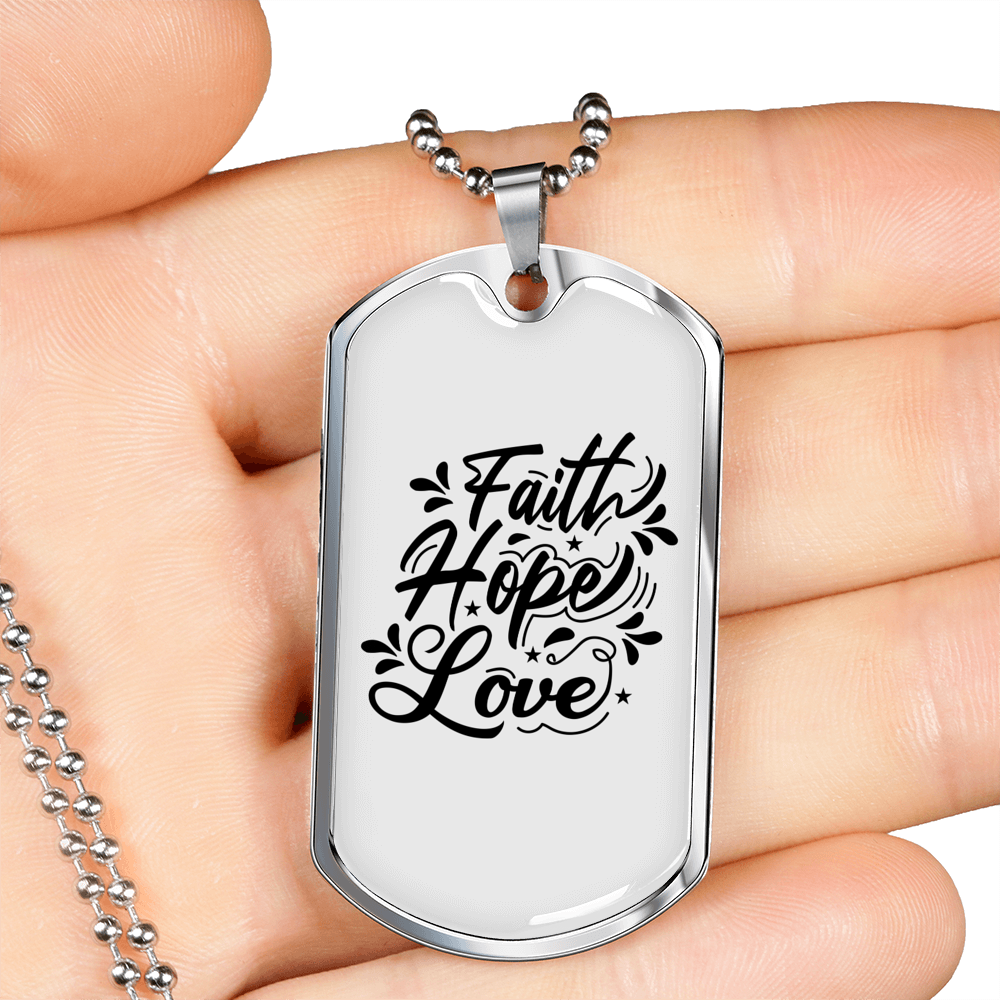 Faith Hope Love Cursive Necklace Stainless Steel or 18k Gold Dog Tag 24" Chain-Express Your Love Gifts