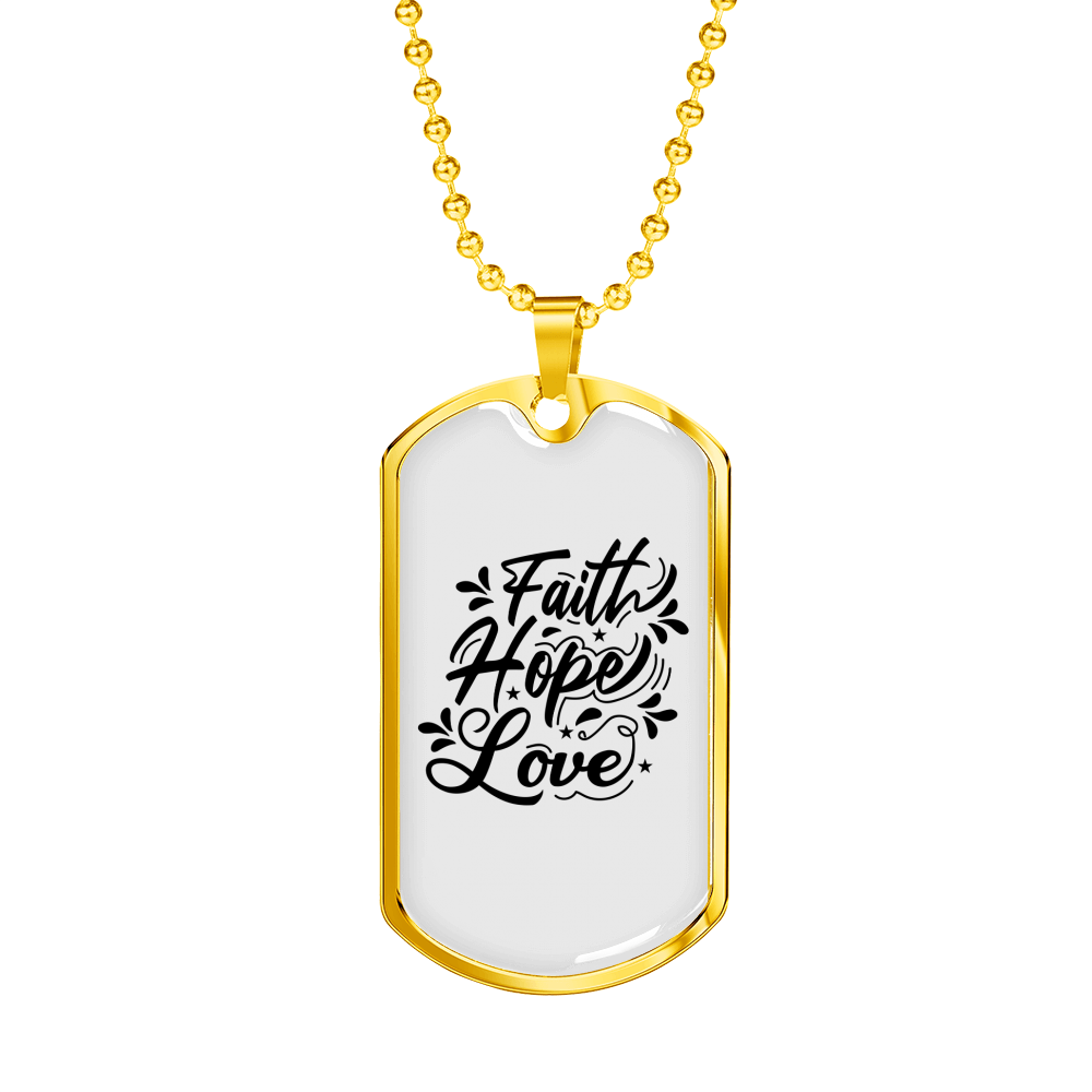 Faith Hope Love Cursive Necklace Stainless Steel or 18k Gold Dog Tag 24" Chain-Express Your Love Gifts