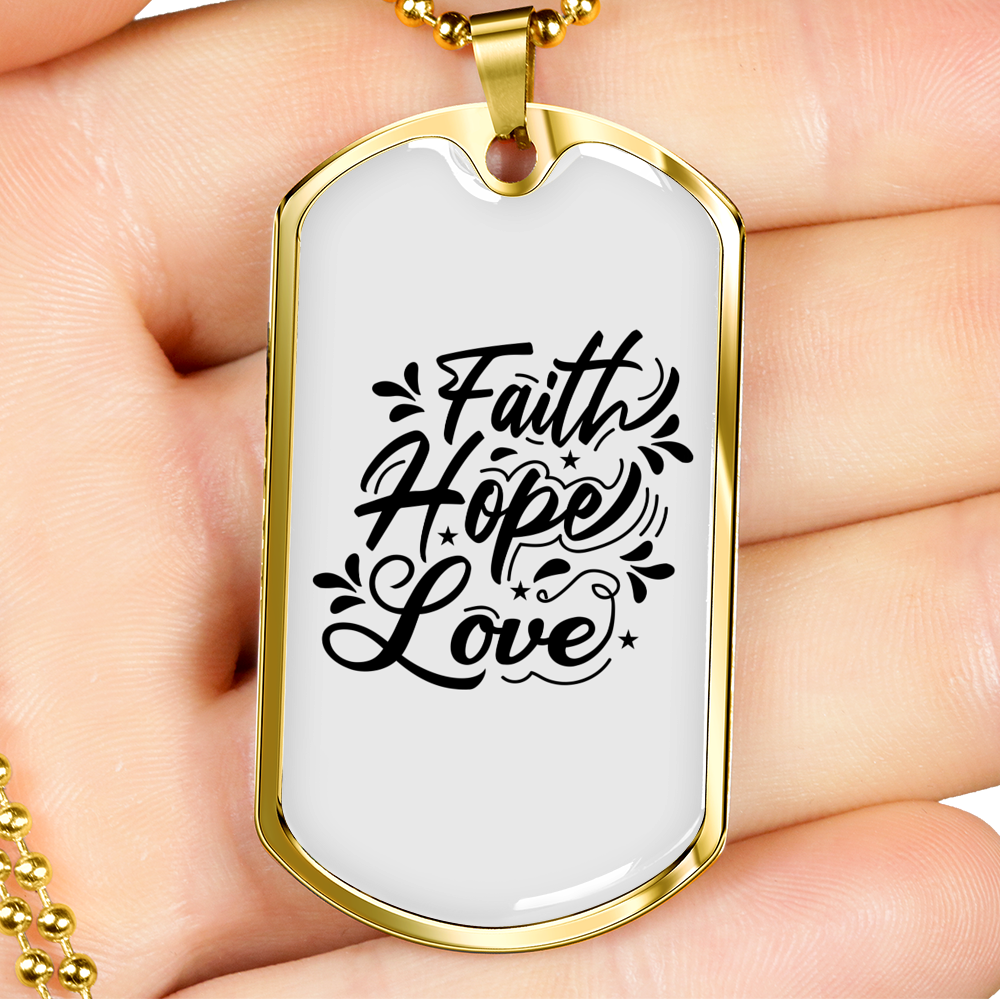 Faith Hope Love Cursive Necklace Stainless Steel or 18k Gold Dog Tag 24" Chain-Express Your Love Gifts