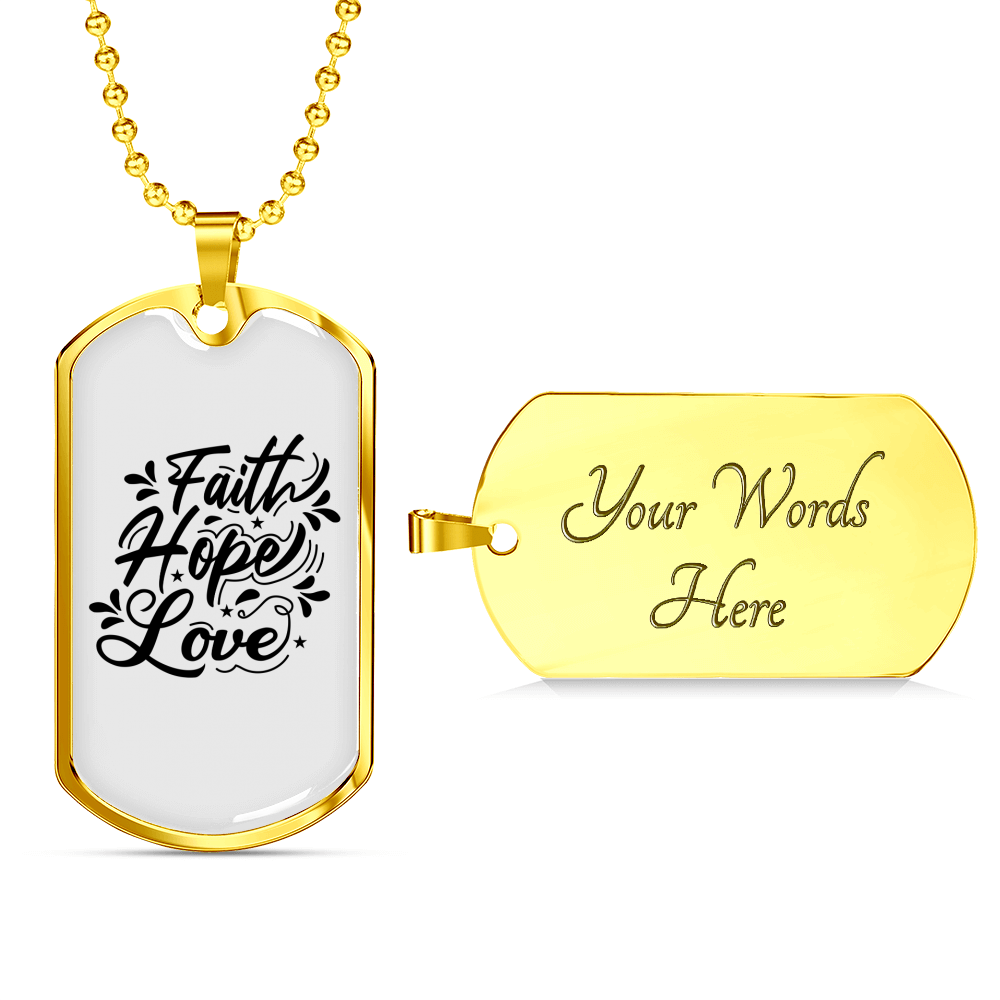Faith Hope Love Cursive Necklace Stainless Steel or 18k Gold Dog Tag 24" Chain-Express Your Love Gifts