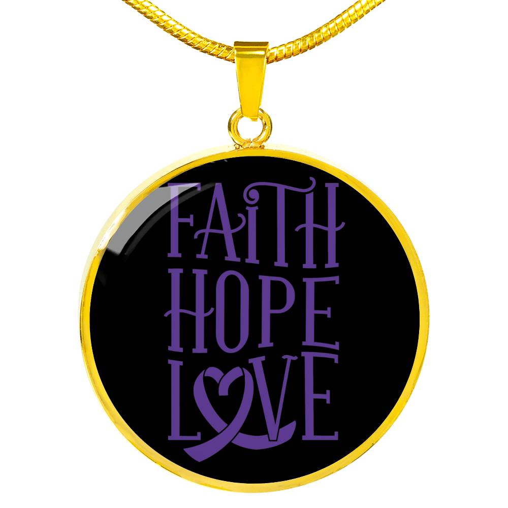 Faith Hope Love Plain Circle Necklace Stainless Steel or 18k Gold 18"