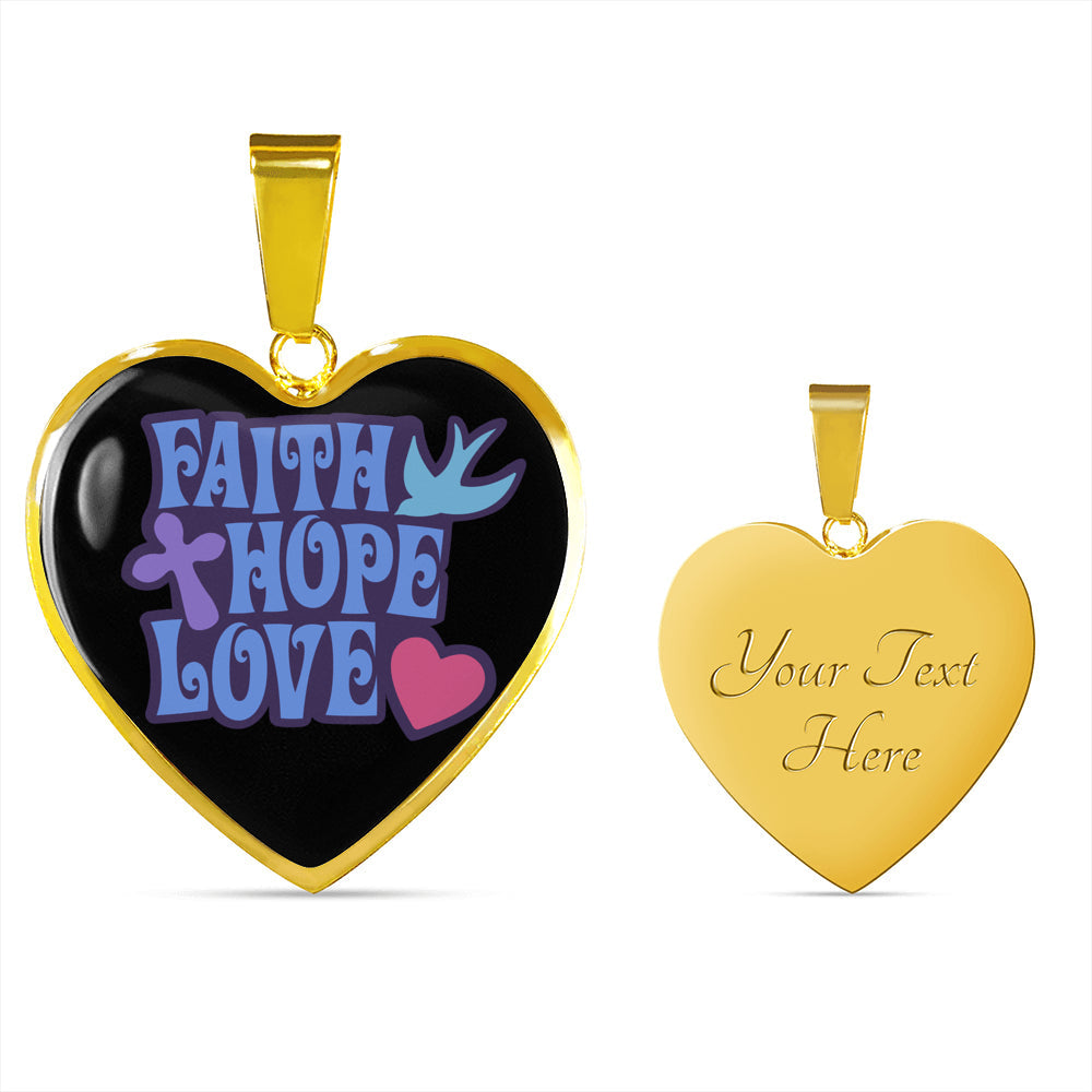 Faith Hope Love Stainless Steel or 18k Gold Heart Pendant Necklace 18-22"-Express Your Love Gifts
