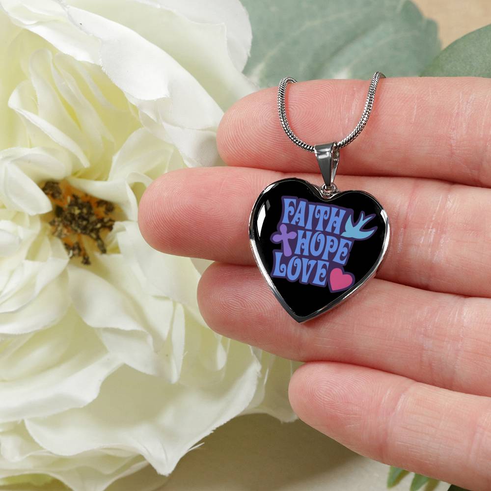 Faith Hope Love Stainless Steel or 18k Gold Heart Pendant Necklace 18-22"-Express Your Love Gifts
