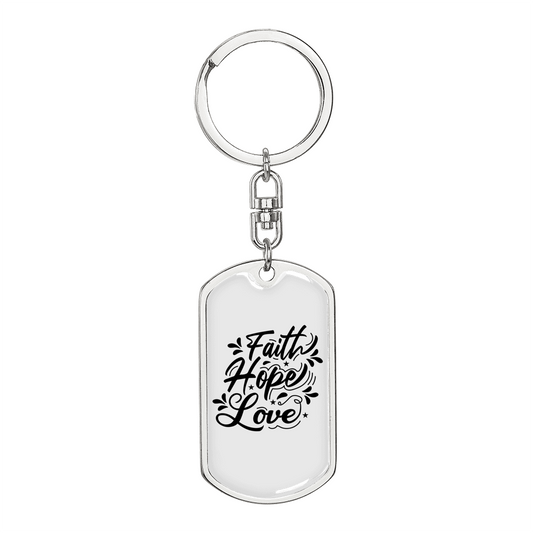 Faith Hope Love Stars Keychain Stainless Steel or 18k Gold Dog Tag Keyring-Express Your Love Gifts