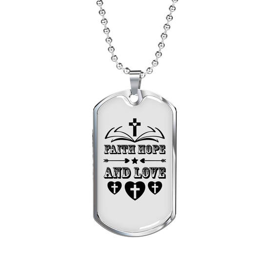 Faith Hope Necklace Stainless Steel or 18k Gold Dog Tag 24" Chain-Express Your Love Gifts