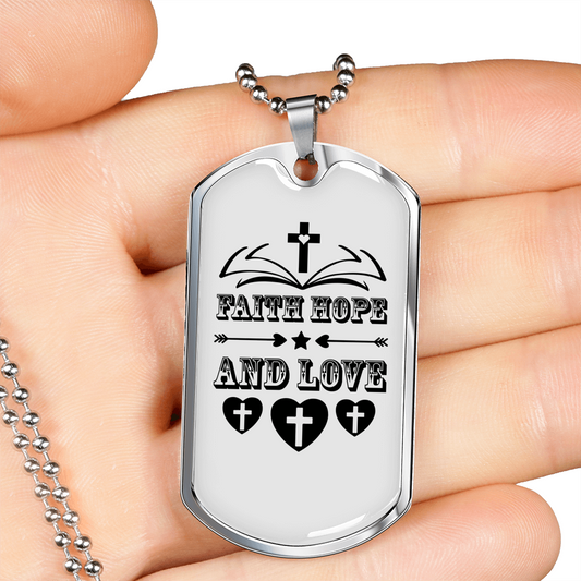 Faith Hope Necklace Stainless Steel or 18k Gold Dog Tag 24" Chain-Express Your Love Gifts