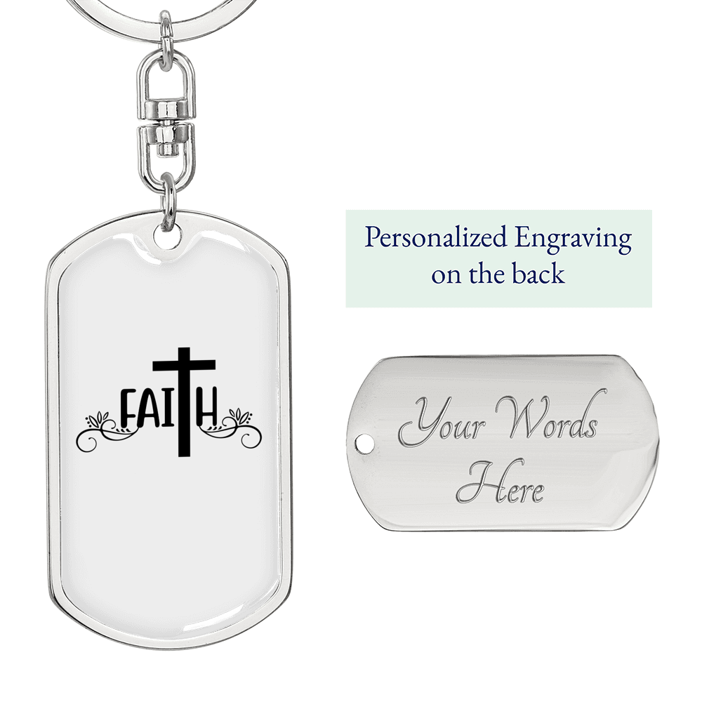 Faith Keychain Stainless Steel or 18k Gold Dog Tag Keyring-Express Your Love Gifts