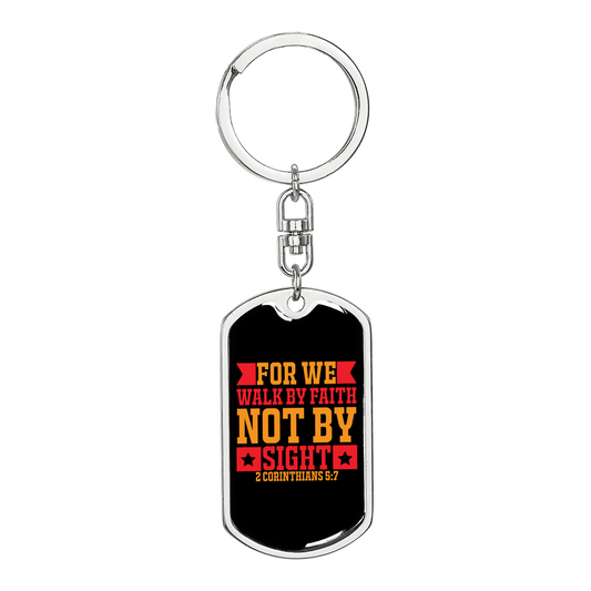 Faith Not By Sight 2 Corinthians 5:7 Keychain Stainless Steel or 18k Gold Dog Tag Keyring-Express Your Love Gifts