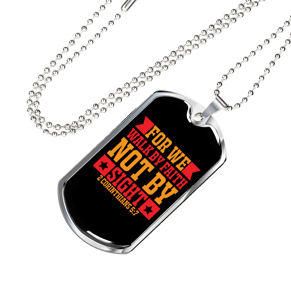 Faith Not By Sight 2 Corinthians 5:7 Necklace Stainless Steel or 18k Gold Dog Tag 24" Chain-Express Your Love Gifts